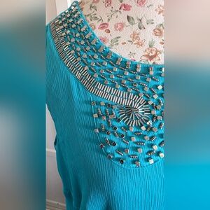 Elegant Turquoise Embellished Dress Size 16W